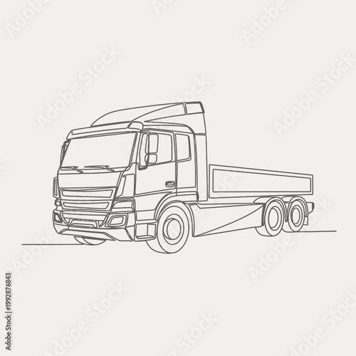 Continuous Line Drawing of a Flatbed Truck, Simple Vector Art, Isolated on White Background
