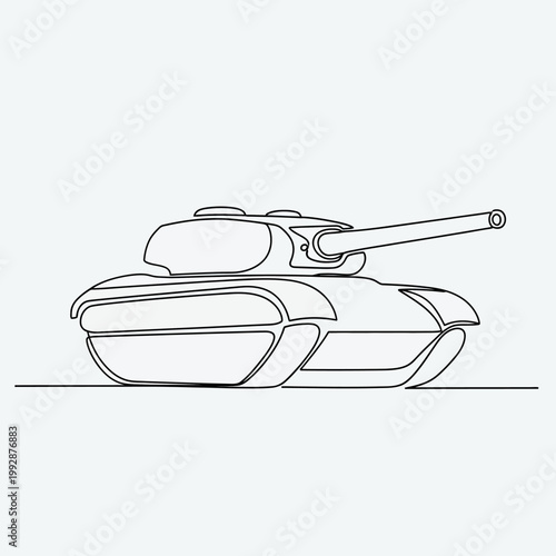 Continuous line drawing of a military tank, minimalist vector illustration