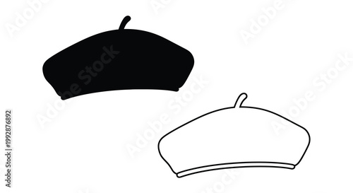 Fotografie Two berets one black and one white in a simple graphic style