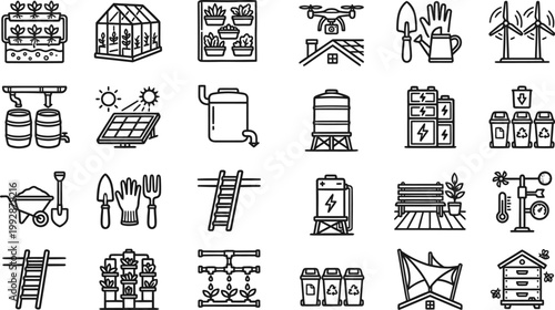 Micro mobility vector icons set, top view electric scooters, bikes, charging docks, smart sensors, pop-up stations, urban mobility CAD symbols