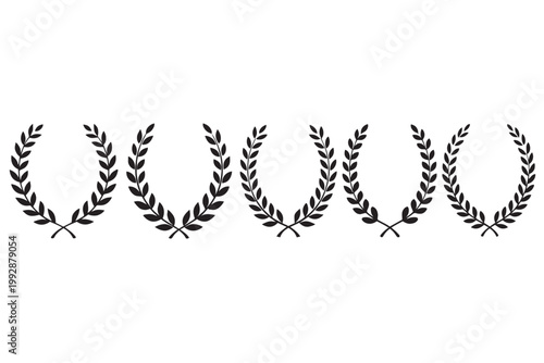Laurel wreath vector collection, black olive branch award icons, set of 5 heraldic victory symbols for certificates and film festival logos