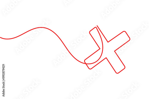 Cross continuous one line minimalist icon symbol