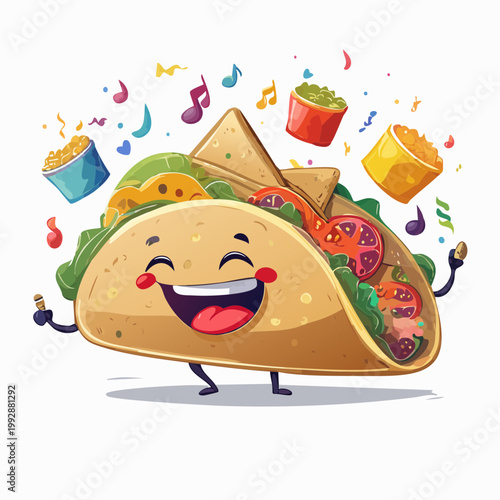 Happy Taco Character Singing with Joy and Confetti