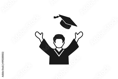 Foto Student celebrating graduation by throwing academic cap icon