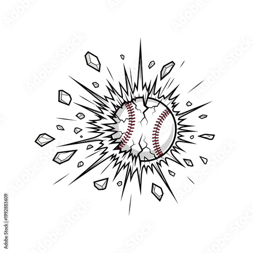 Baseball Exploding with Shards and Debris