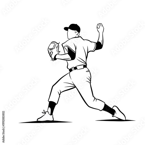 Baseball pitcher in action, throwing a pitch with intensity and focus, dynamic motion