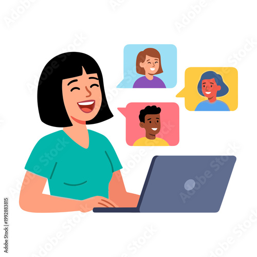Woman chatting with friends online via laptop computer