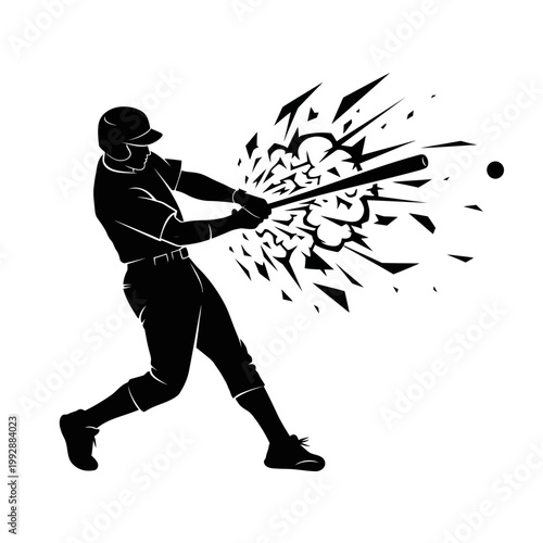 Baseball player hitting ball with explosive impact, dynamic action shot