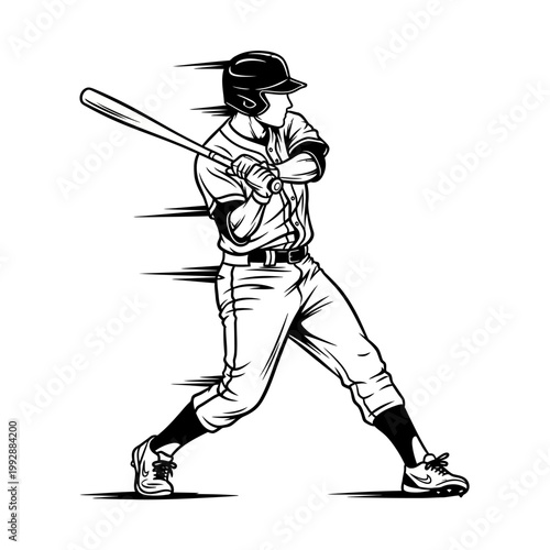 Baseball player swinging bat, action shot, motion blur, dynamic sports illustration