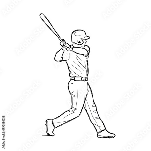 Baseball player swinging bat, action shot, sports illustration, athlete in uniform, game.