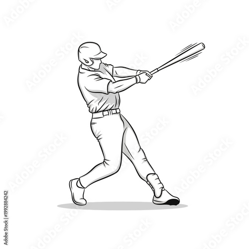 Baseball player swinging bat, action shot, sports illustration, dynamic movement