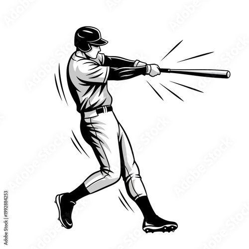 Baseball player swinging bat, action shot, sports illustration, dynamic movement