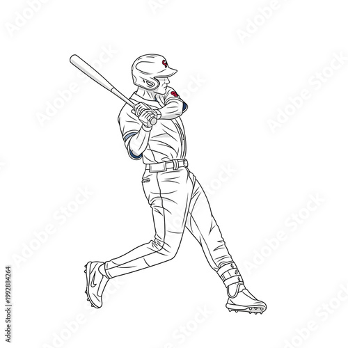 Baseball player swinging bat, action shot, sports illustration, dynamic pose, athletic movement