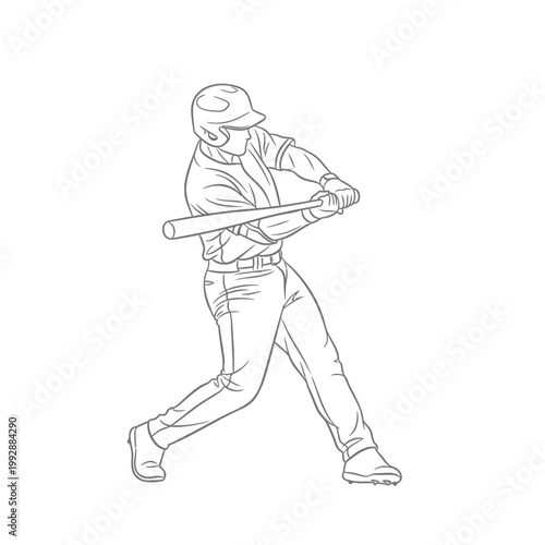 Baseball player swinging bat, action shot, sports illustration, isolated on white background