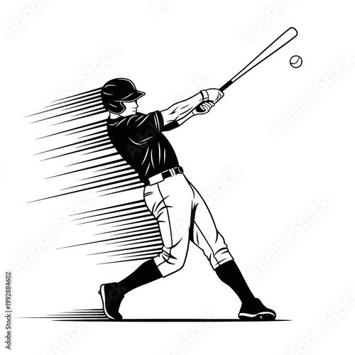 Baseball Player Swinging Bat at Ball with Motion Blur
