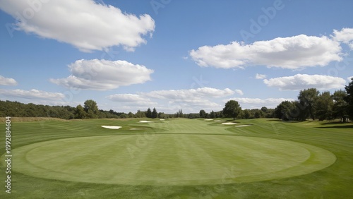 golf course landscape with putting green and fairway and bunkers