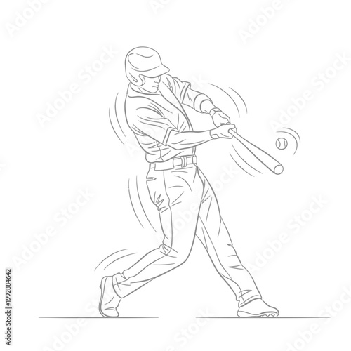 Baseball player swinging bat at ball, action shot, sports illustration
