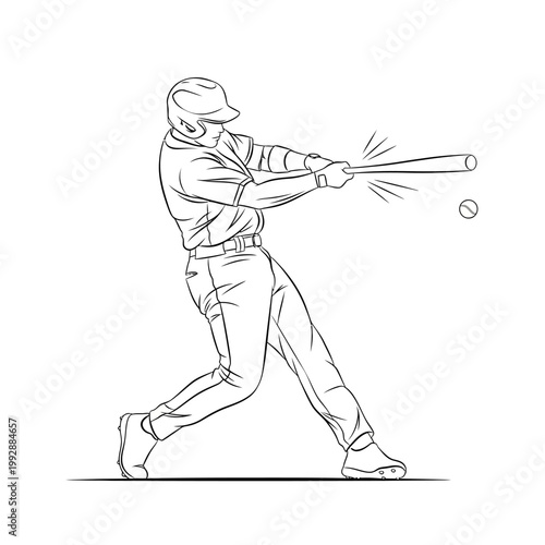 Baseball player swinging bat at ball, action shot, sports illustration