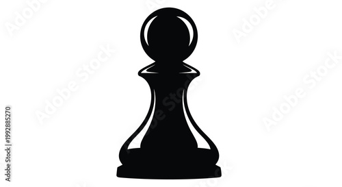 A stark black silhouette depicts a classic chess pawn isolated on a clean white background high quality professional