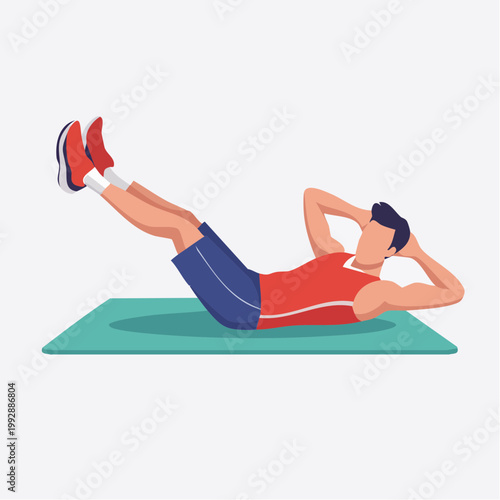 Man Performing Crunches on Exercise Mat