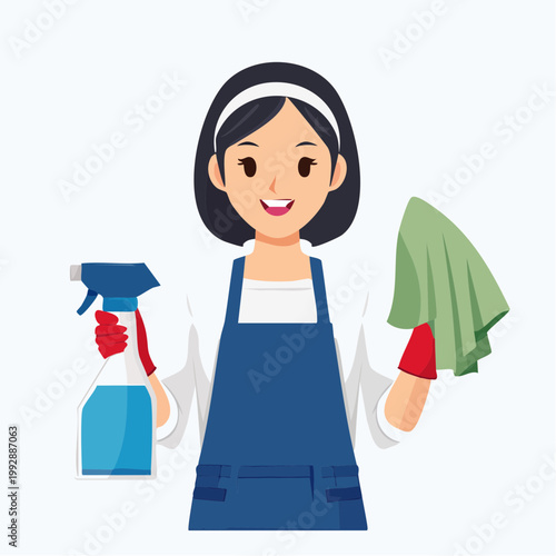 Woman with cleaning supplies