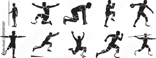Athletes with prosthetics silhouette collection silhouette vector illustration human body disability prosthetic standing silhouette illustration silhouette vector illustration