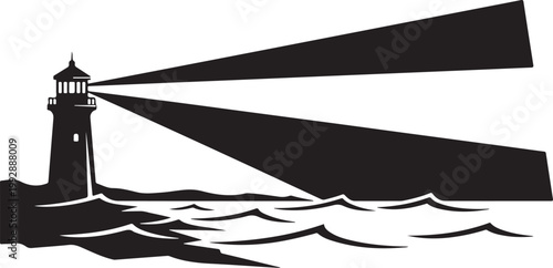 Lighthouse, nautical symbol, black silhouette, vector icon, navigation aid