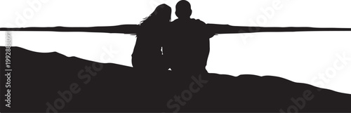 Couple silhouette, romantic getaway, love, affection, vector illustration