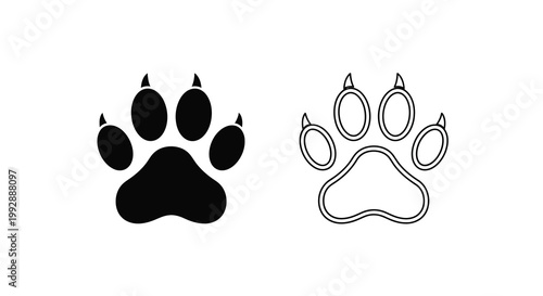 A graphic depiction showcases two contrasting animal paw prints one solid black and the other a white outline