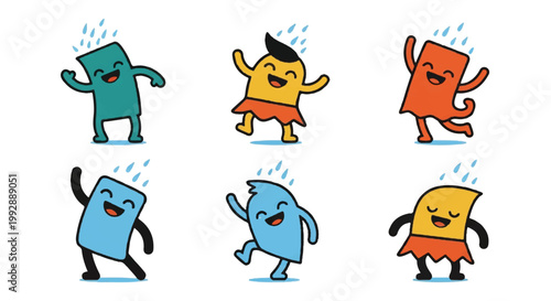 Joyful characters dancing in the rain illustration