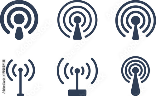 Wireless signal icons set, communication network symbols vector illustration for technology design