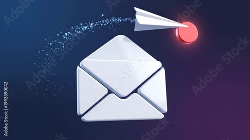 Floating white paper cube with red sphere orbiting around it