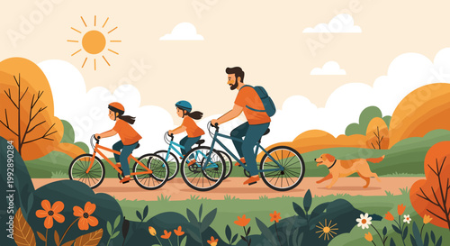 A vibrant illustration evokes a peaceful autumn day, perfect for representing outdoor leisure, seasonal themes, or a sense of well-being in marketing 