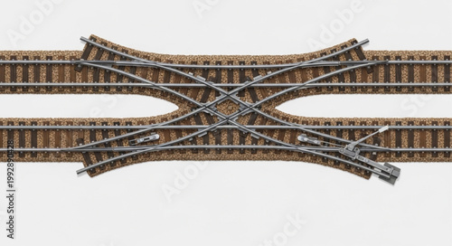 Complex railway track junction with multiple switches and crossings.