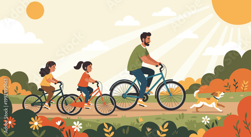 This vibrant illustration evokes a sense of peaceful outdoor recreation. Ideal for promoting healthy lifestyles, travel, or springtime themes, it's a 