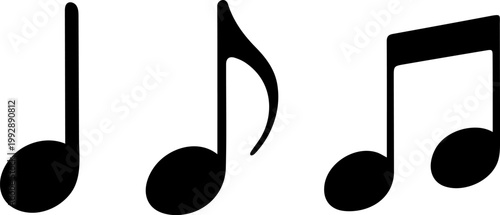 Collection of  music note silhouette icon vector set for logo, Set of musical note icons. Music notes. Thin and bold music note symbols collection isolated on white background. Flat or linear design
