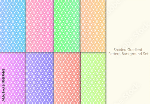 カラフルなパステルカラーのグラデーションとダイヤモンド柄のような幾何学模様のパターンセット
