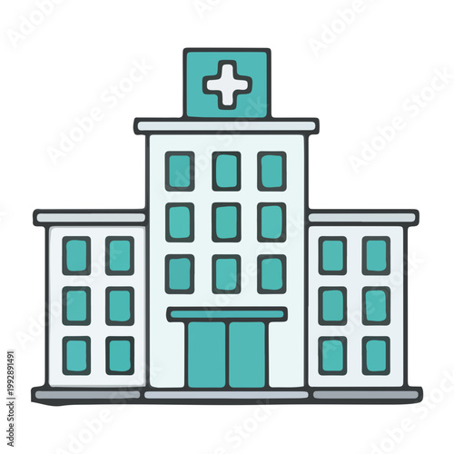 Hand-drawn hospital building illustration isolated on white