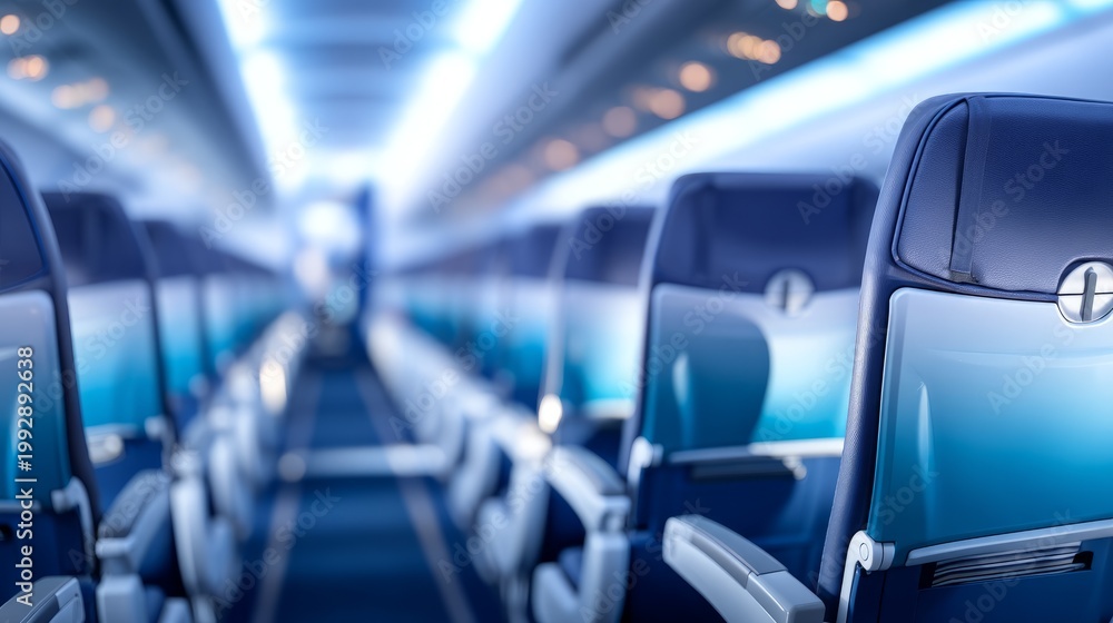 Obraz premium Modern Airplane Cabin Interior with Rows of Passenger Seats