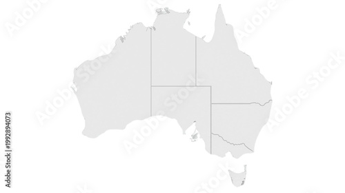 A minimalist grey map of Australia highlighting its states and territories on a clean white background.