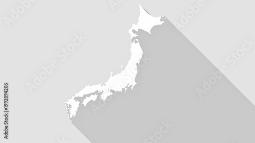 Map of Japan cast in shadow on gray background with white highlight
