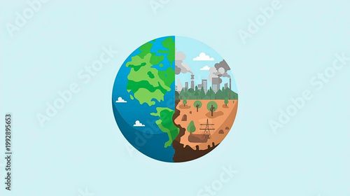 The 145.svg illustration depicts a split Earth globe showing environmental contrast.
