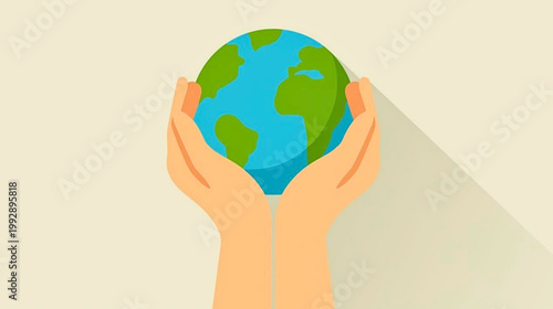 Hands holding the Earth globe up high in protection