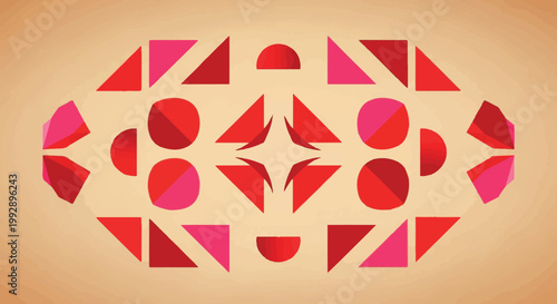 Vibrant red and pink geometric shapes on orange background composition
