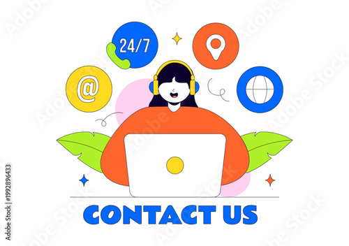 Contact Us Illustration Customer Support Featuring Twenty Four Seven Hours Service Hotline Email Communication And Online Help Desk Assistance Design