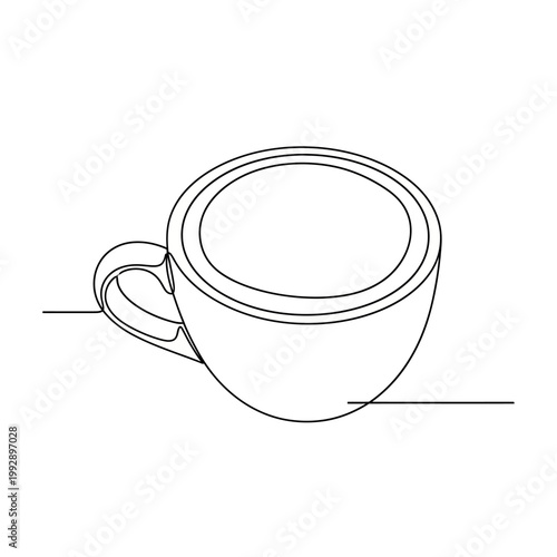 Minimalist line art of a coffee cup, single continuous stroke, clean design