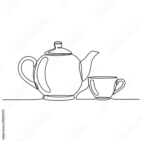 Minimalist Line Art Teapot and Cup