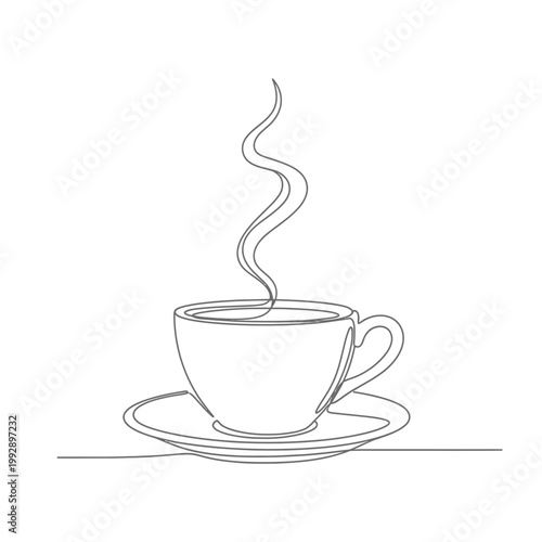 Minimalist Coffee Cup Drawing with Steam - One Line Art