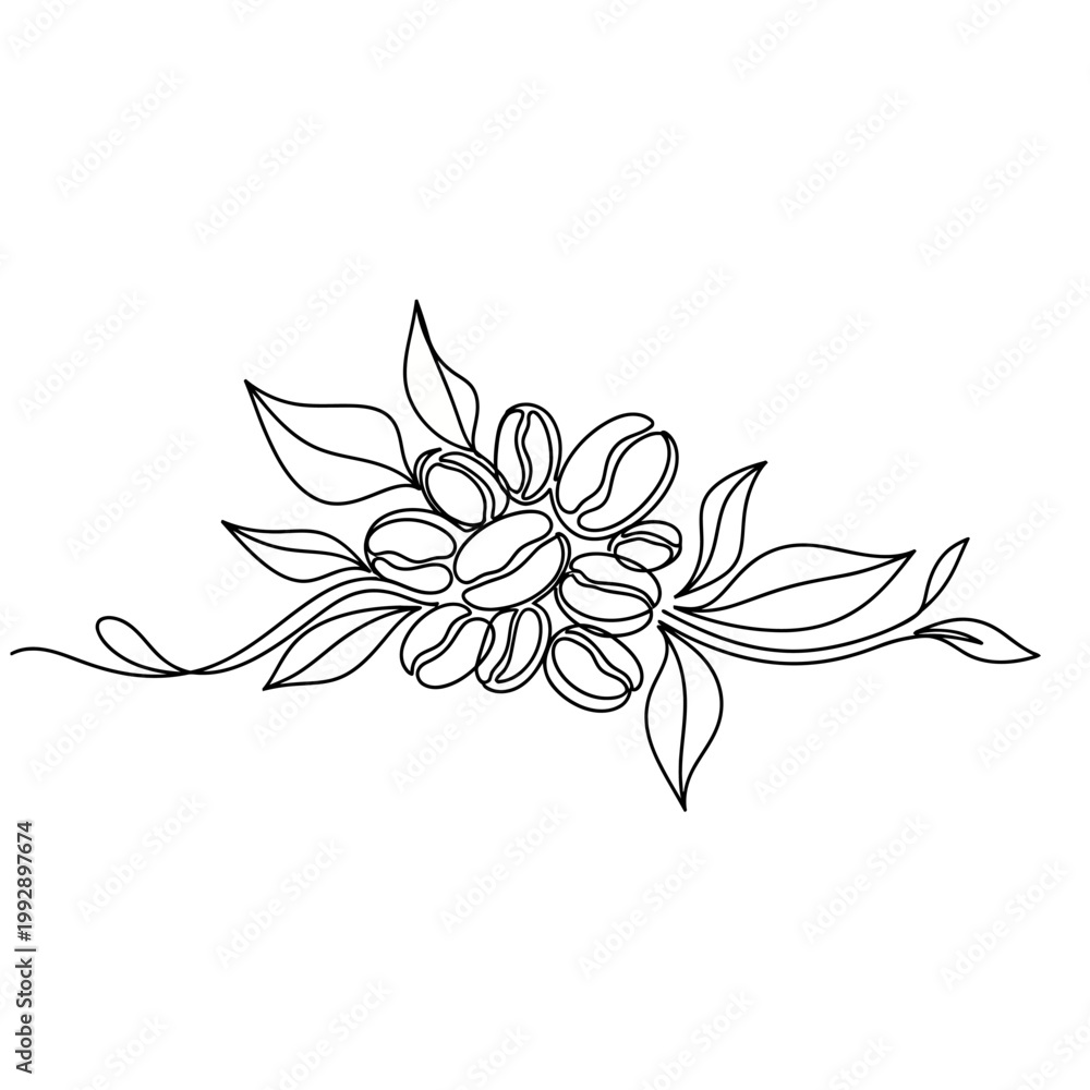 Fototapeta premium Elegant Coffee Bean Branch Line Art Illustration - Minimalist Vector Design