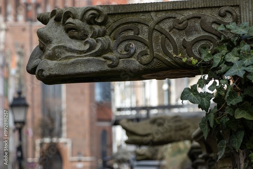 Old Sculpture Gdansk. Gargoyle on Mariacka Street Poland.